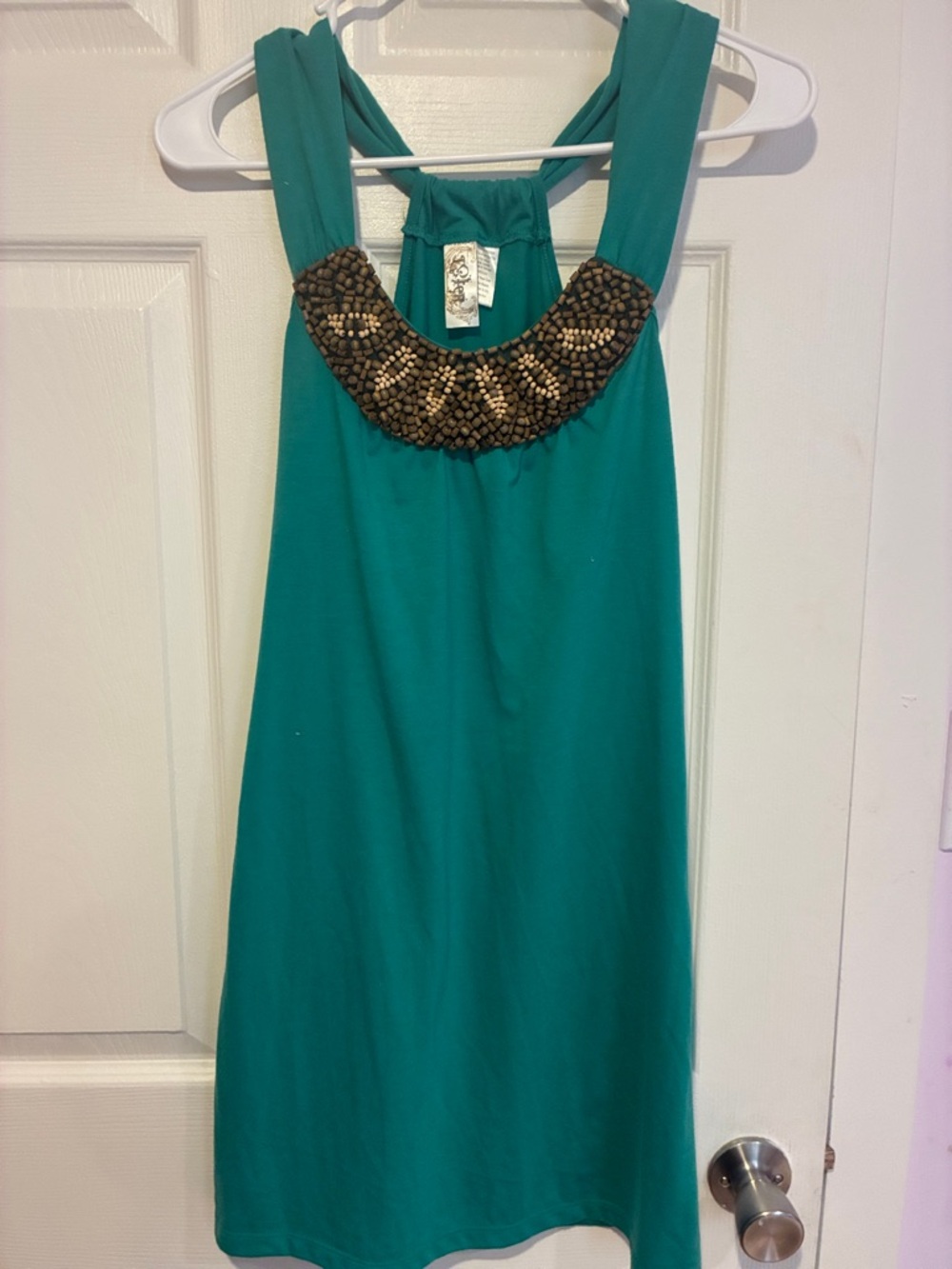 Ister Teal Wood Beaded Dress